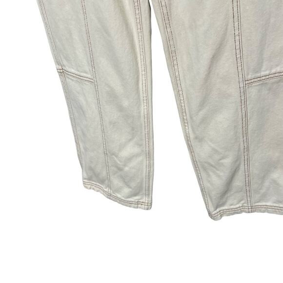 PacSun Elastic Waist White Bone Cargo Denim Pants Mid Rise Size Medium - Picture 6 of 16